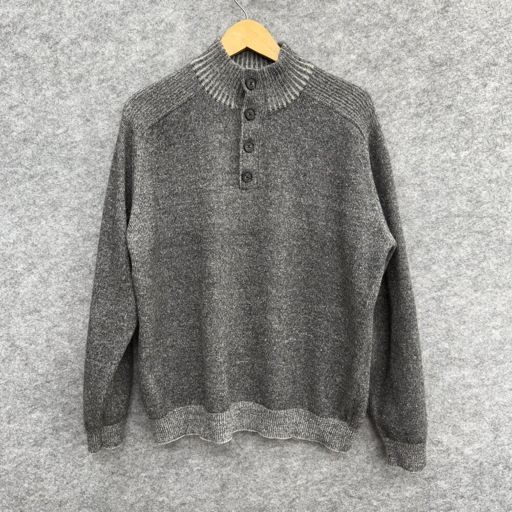 AQUA Bloomingdales Men's Long Sleeve Gray Knitted Button Sweater Mock Neck, XL